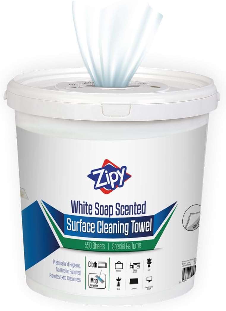 Zipy White Soap Scented Surface Cleaning Wipes Bucket (500 Sheets) XL 20x25 cm