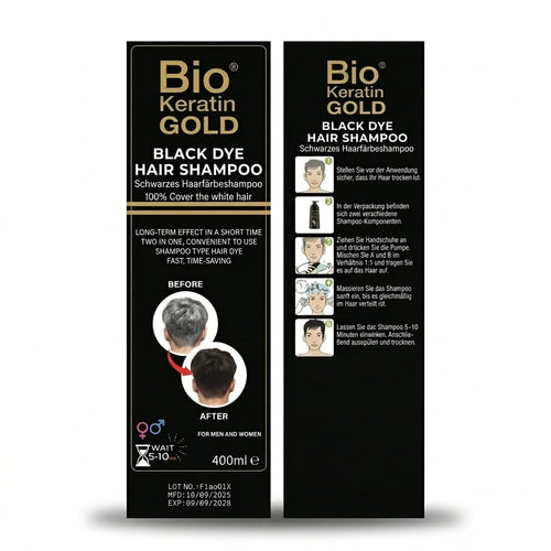 Black Hair Dye Shampoo 400 ml - 100% Grey Coverage in 5-10 Minutes