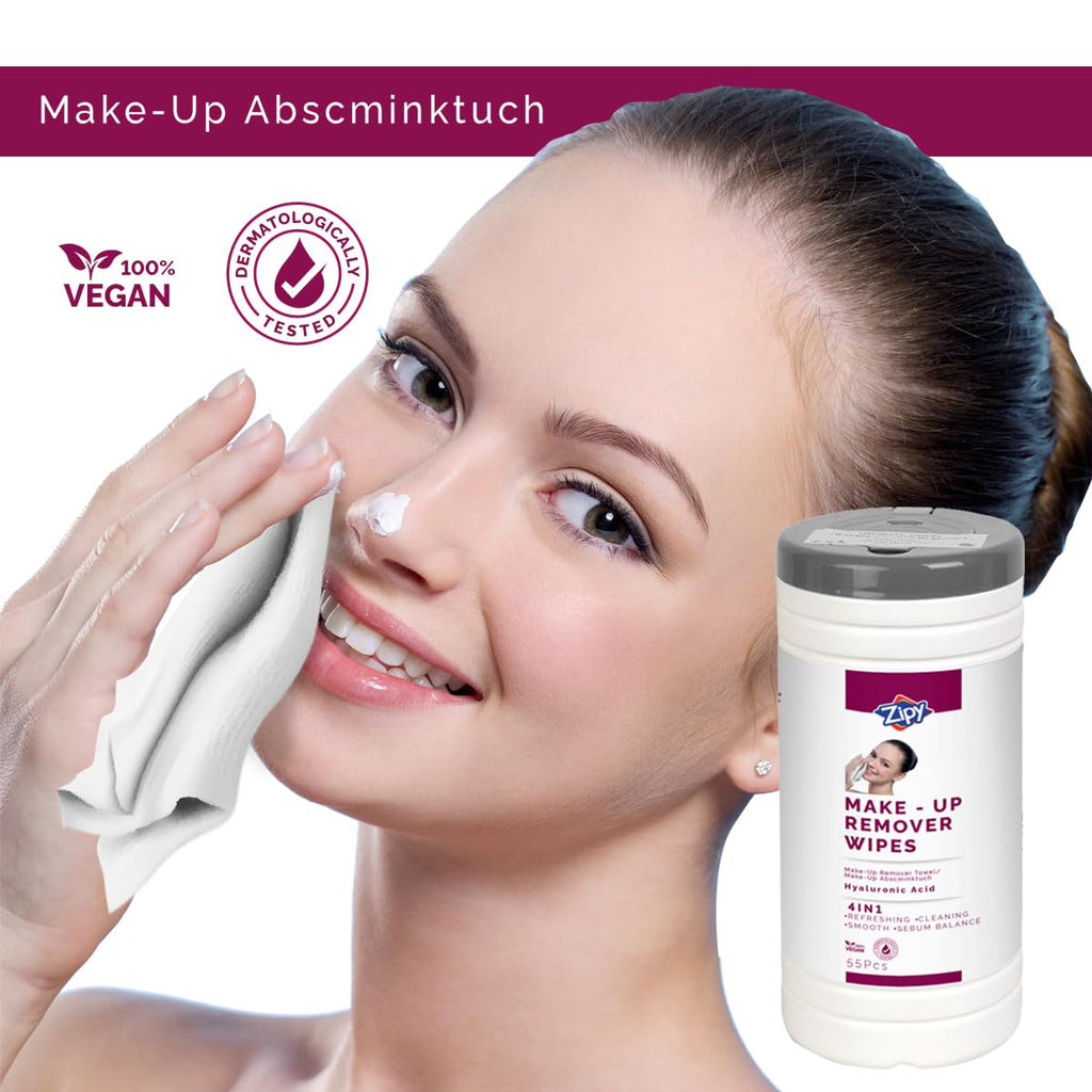 ZIPY Makeup Cleansing Moist Wipes - Facial Wipes - Hyaluronic Acid Formula - 330 pieces (19 x 16 cm)