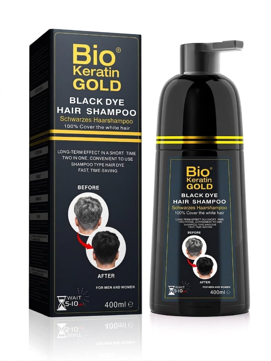 Black Hair Dye Shampoo 400 ml - 100% Grey Coverage in 5-10 Minutes