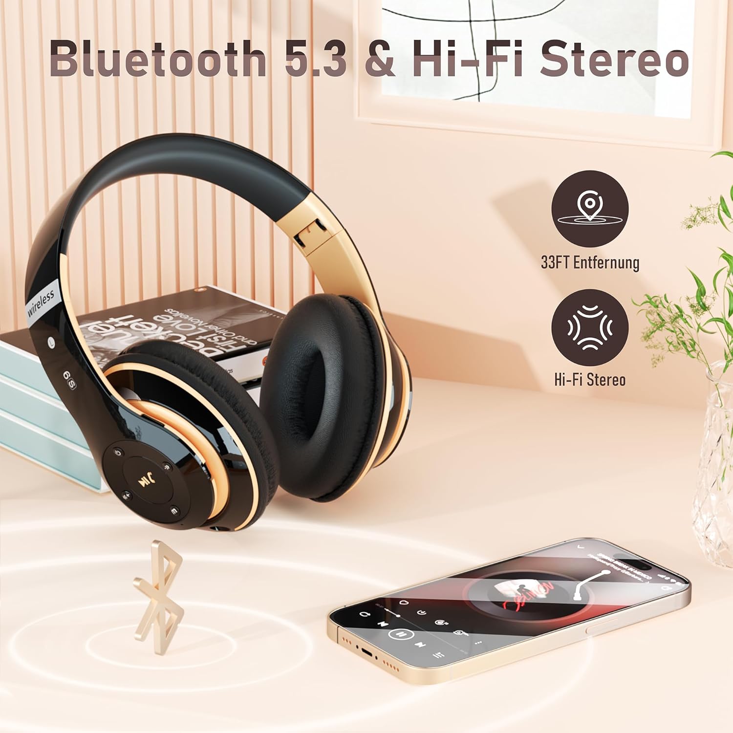 Wireless Headphones with 6 EQ Modes, Bluetooth Headphones, 65 Hours