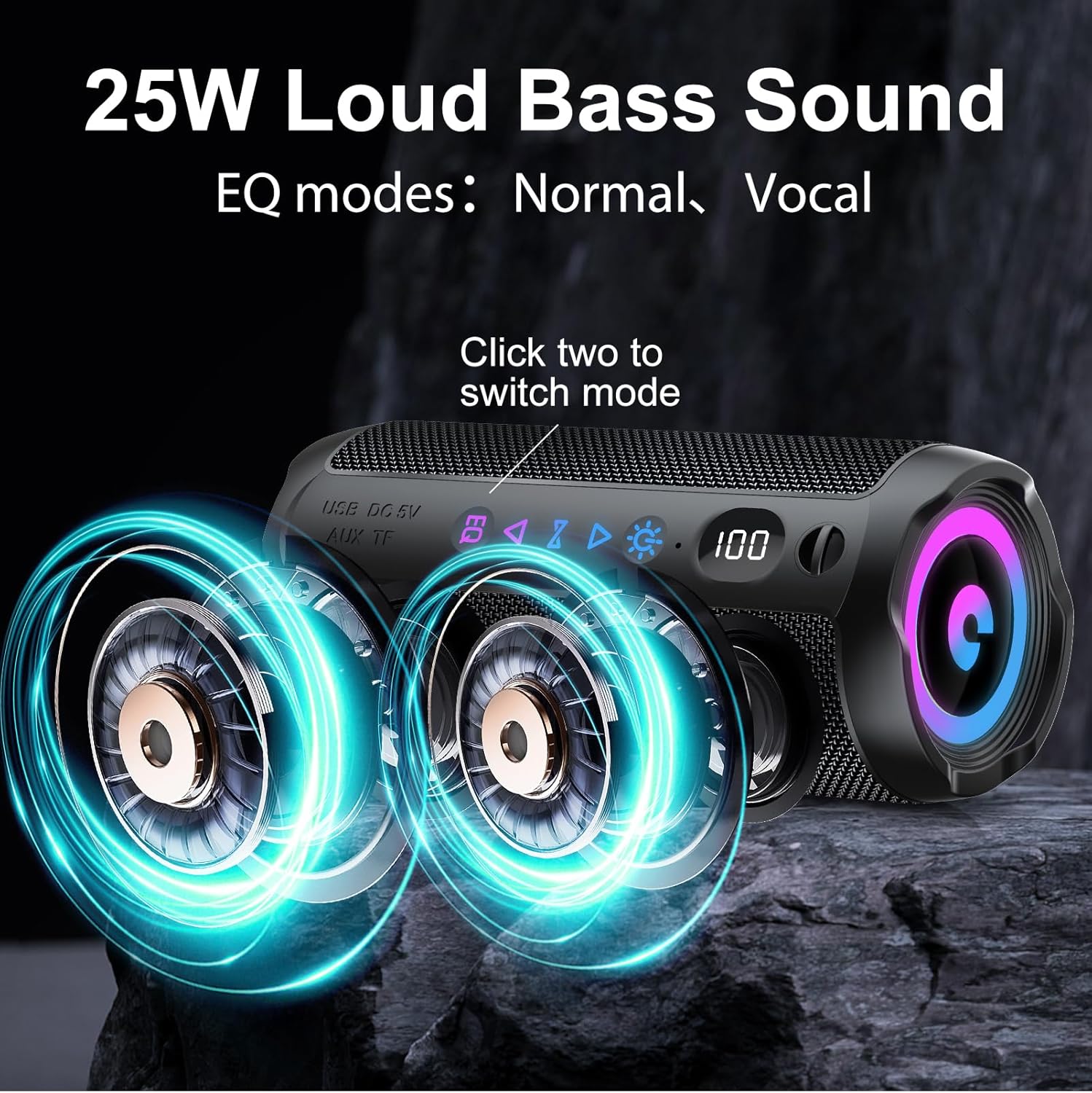 Bluetooth Speaker with Light, Bluetooth 5.4 Music Box, 25 W Dual Speaker, LED Display & 25 Hours Battery