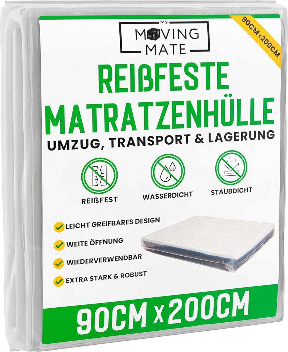 Mattress protector 90 x 200 cm, for moving and storage, protective cover for 90 x 200 cm mattresses, for storage mattress cover, robust, reusable, tear-resistant mattress bag