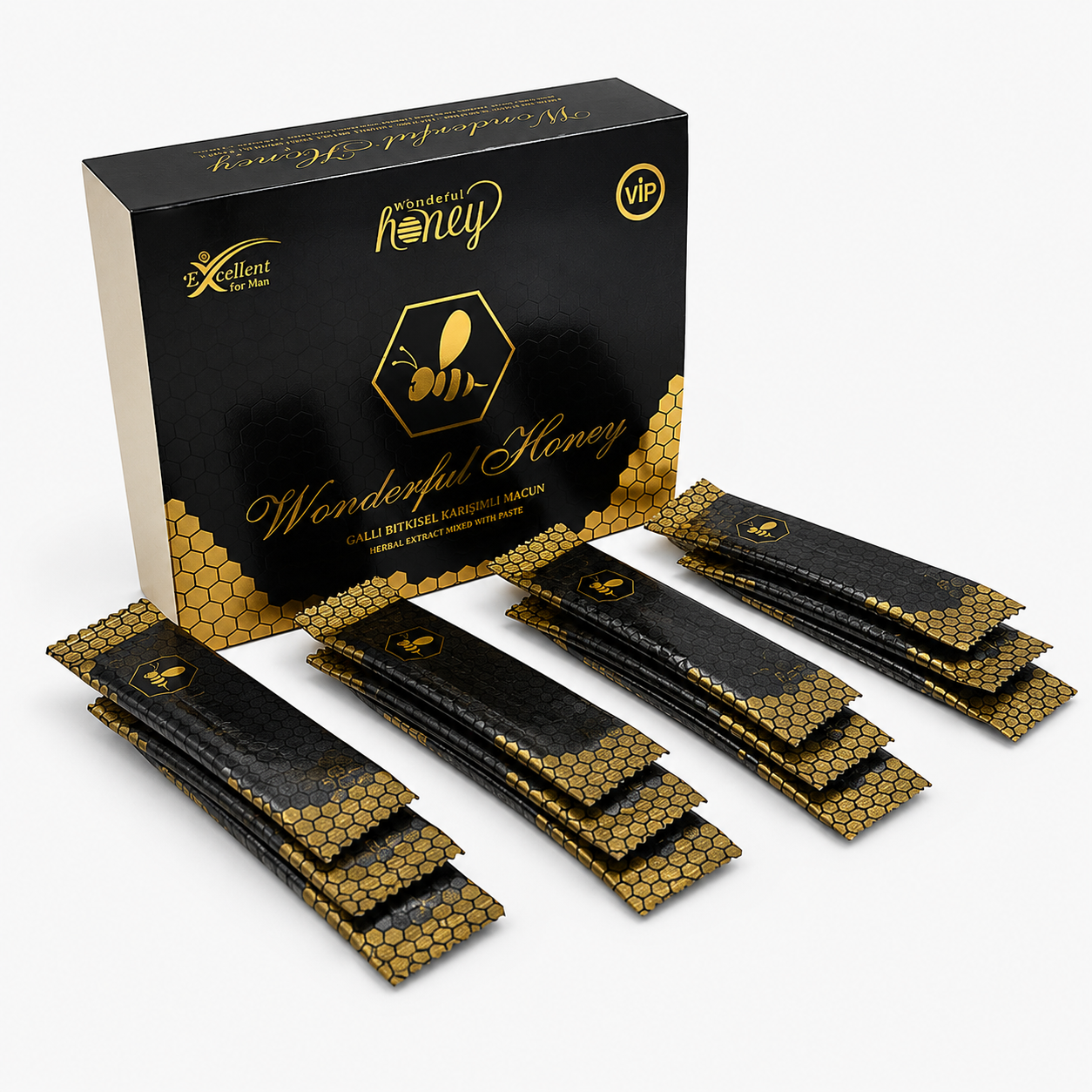 Honey VIP Macun - 2 Pack | Premium Ginseng & Maca Honey Paste for Men | Natural Energy, Vitality & Stamina | 24 Sticks x 15g